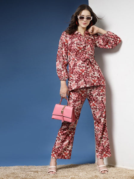 Women Floral Print Top & Trousers Set