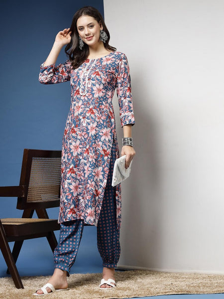 Women Floral Print Straight Kurta & Pants Set