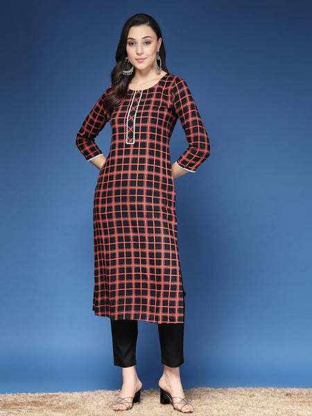 Women Checked Straight Kurta