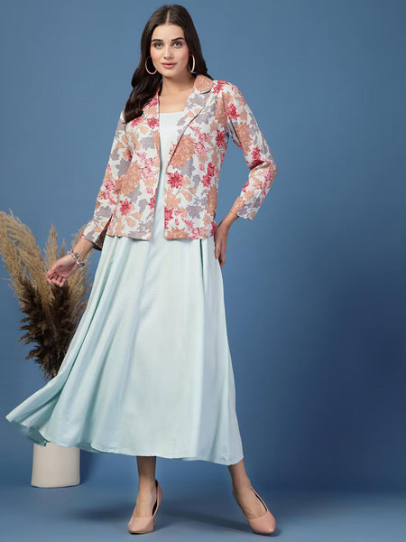 Women Floral Print Fit & Flare Dress with Jacket