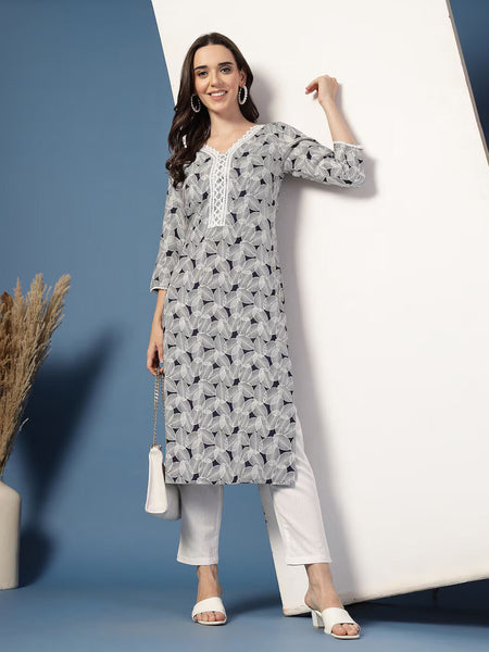 Women Leaf Straight Kurta