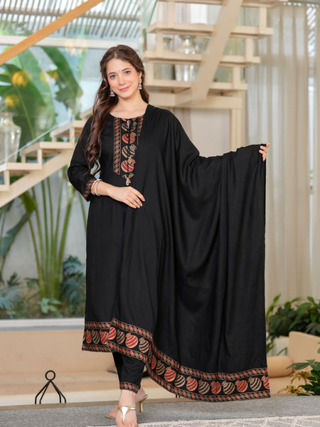 Women's Rayon Flared Kurta & Pants with Dupatta Set