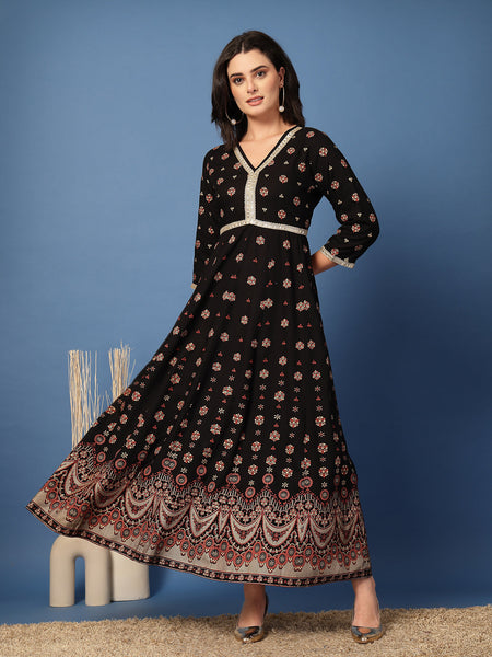 Women Floral Print Liva Anarkali Kurta