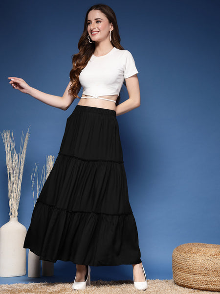 Women's Solid Tiered Skirt