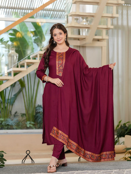 Women's Rayon Straight Kurta & Pants with Dupatta set