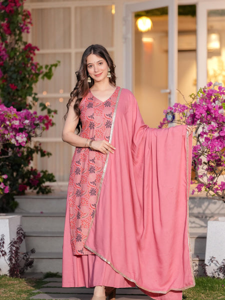 Women's Rayon Straight Kurta & Skirt with Dupatta set