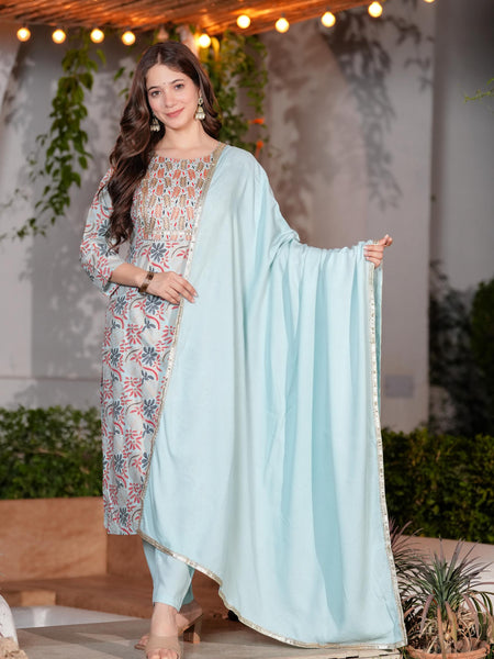 Women's Rayon Straight Kurta & Pants with Dupatta set