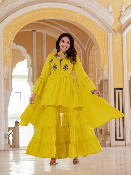 Women's Rayon Kurta with Sharara and Dupatta Set