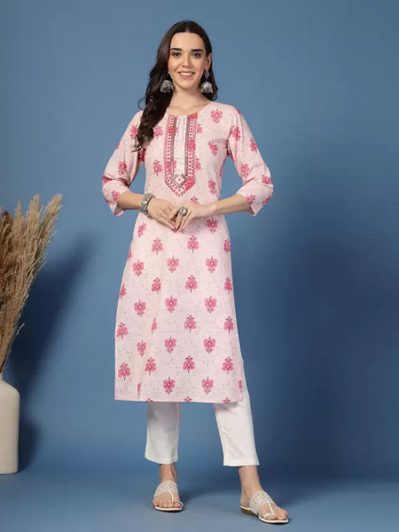 Women Floral Print Pure Cotton Straight Kurta