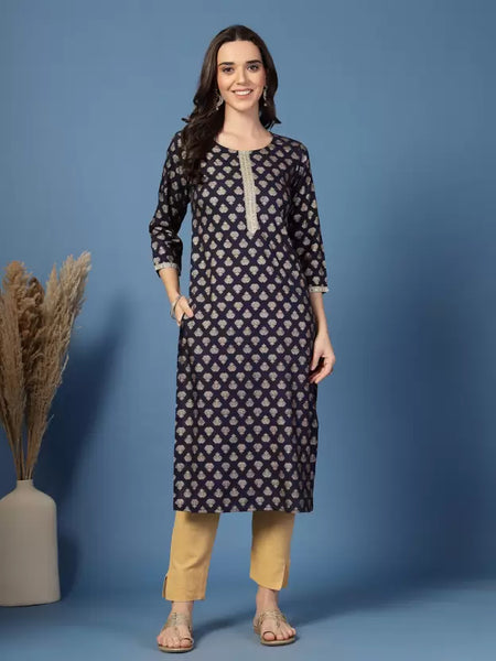 Women Floral Print Viscose Rayon Straight Kurta