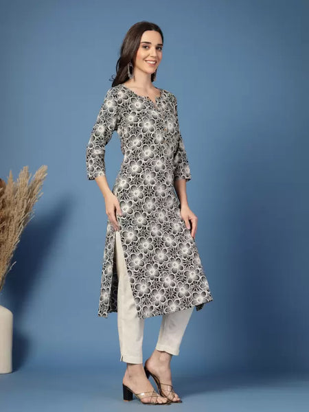Women Floral Print Viscose Rayon Straight Kurta