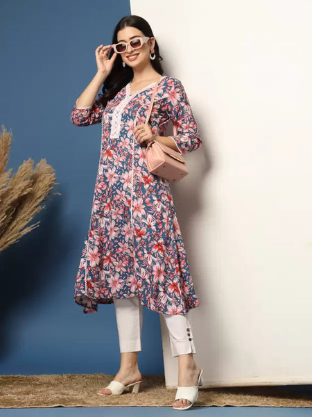 Women Floral Print Viscose Rayon A-line Kurta