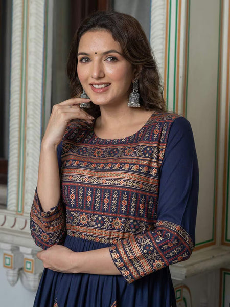 Women Floral Print Round-Neck Anarkali Kurta