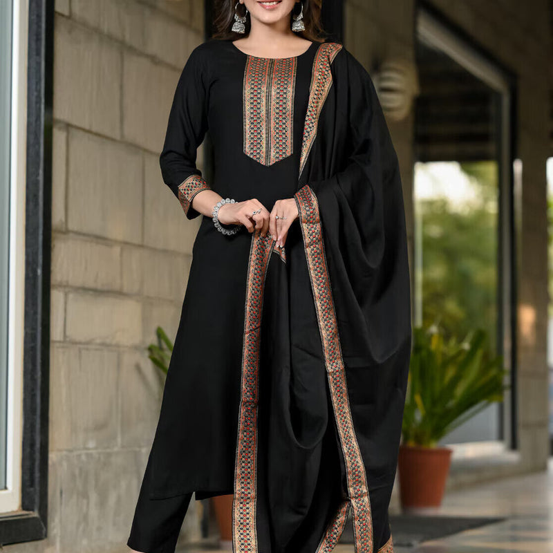 Women Viscose Rayon Kurta Pant Dupatta Set