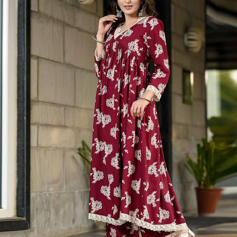 Women Floral Flared Kurta & Palazzo Set