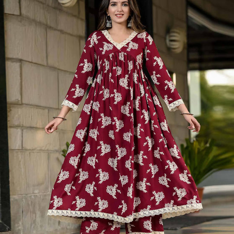 Women Floral Flared Kurta & Palazzo Set