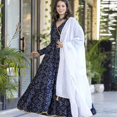 Women Printed Anarkali Kurta Suit Set