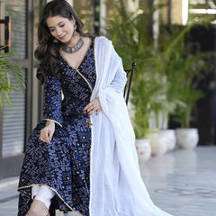 Women Printed Anarkali Kurta Suit Set