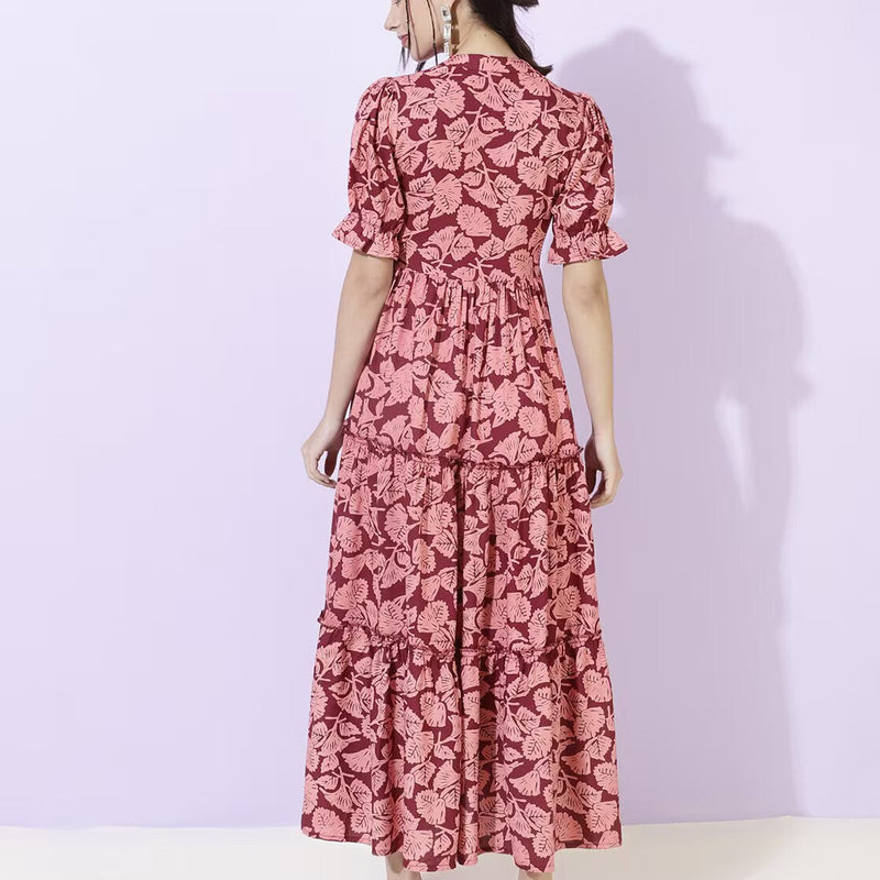 Women Floral Print Tiered Dress