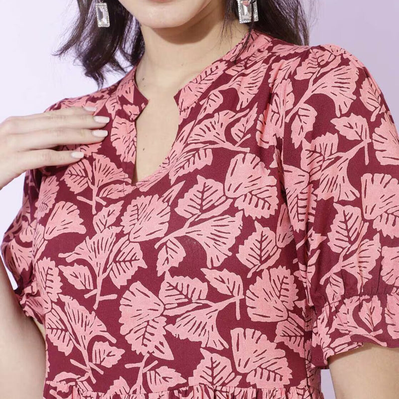 Women Floral Print Tiered Dress