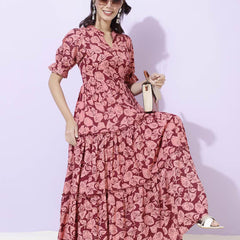 Women Floral Print Tiered Dress