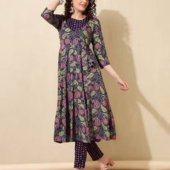 Women Floral Print Angrakha Kurta Set