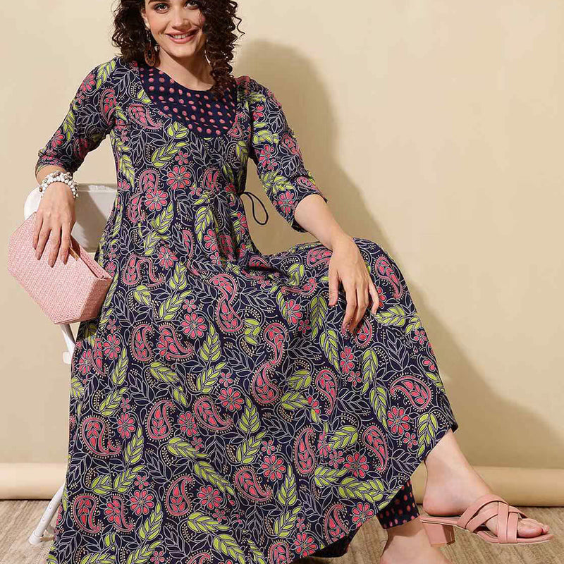 Women Floral Print Angrakha Kurta Set