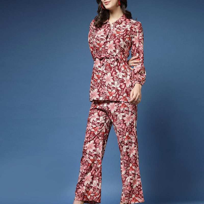 Women Floral Print Top & Trousers Set