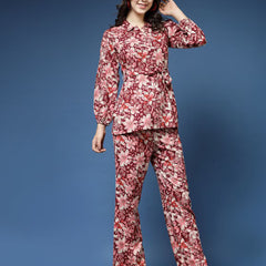 Women Floral Print Top & Trousers Set
