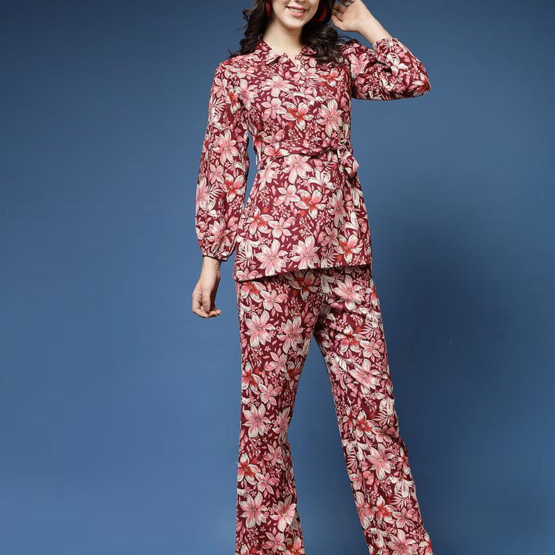 Women Floral Print Top & Trousers Set