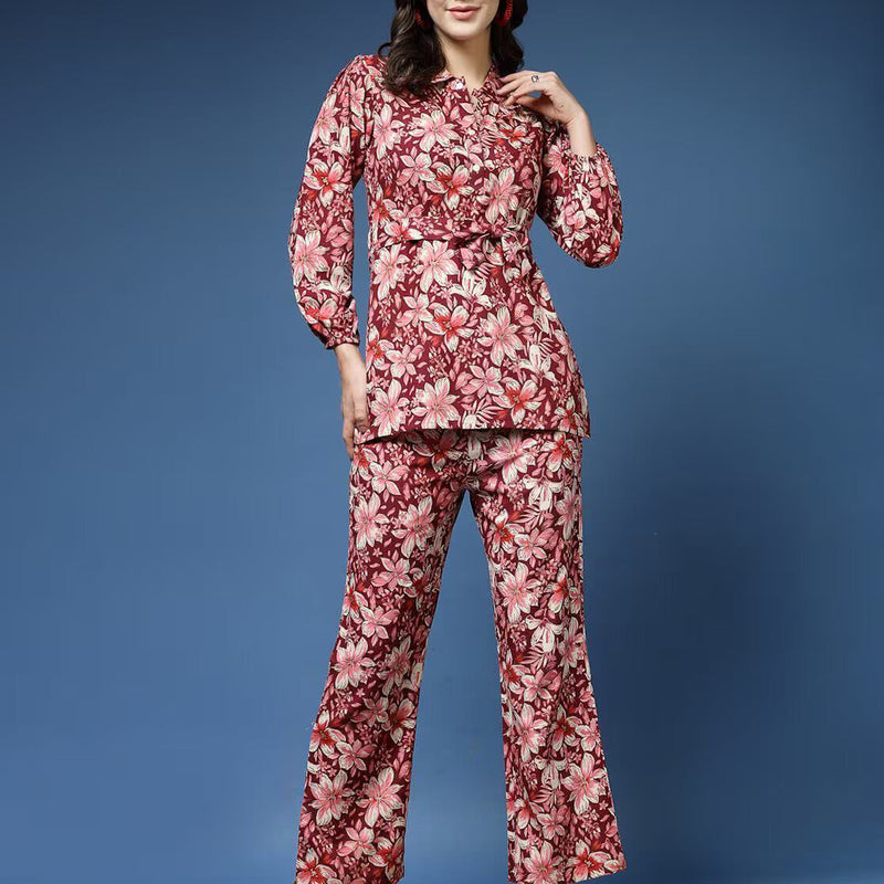 Women Floral Print Top & Trousers Set