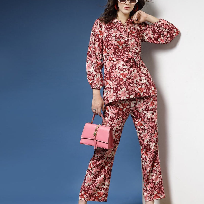 Women Floral Print Top & Trousers Set