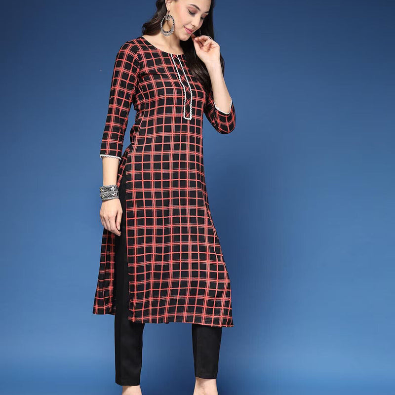 Women Checked Straight Kurta