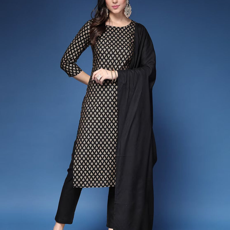 Women Printed Straight Kurta Set with Dupatta