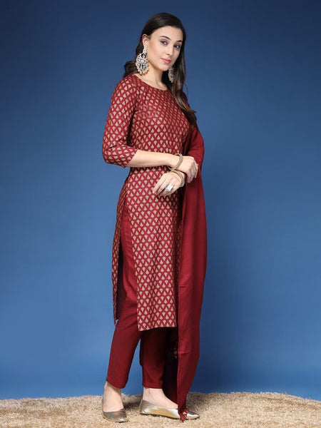 Women Printed Straight Kurta Set with Dupatta