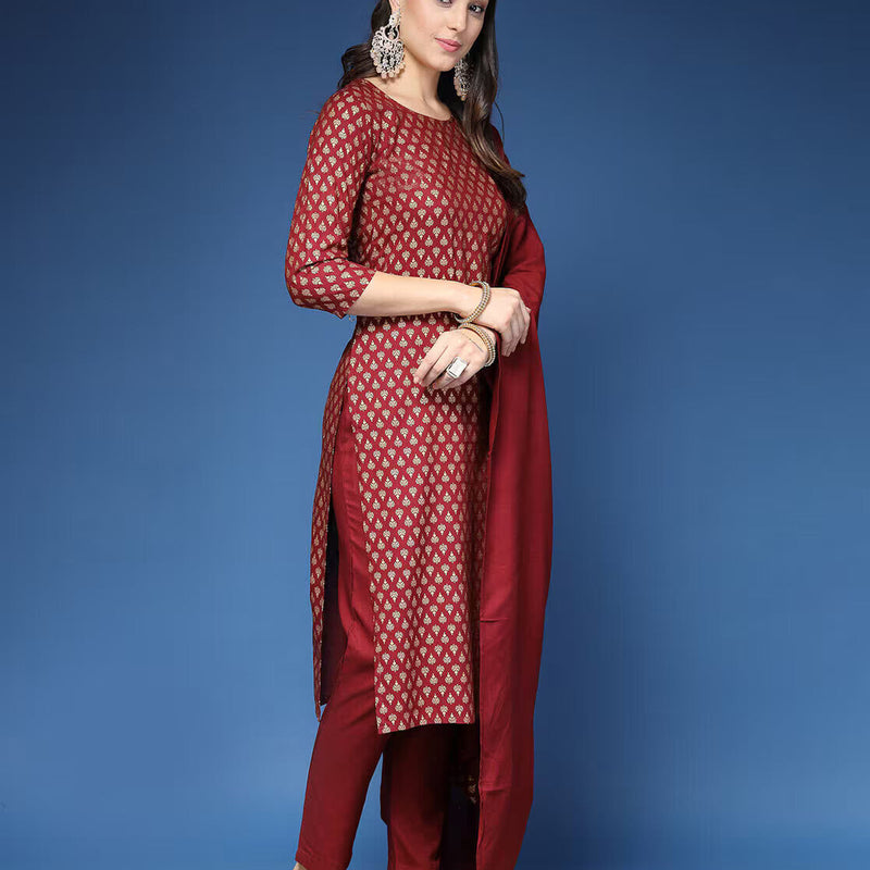 Women Printed Straight Kurta Set with Dupatta