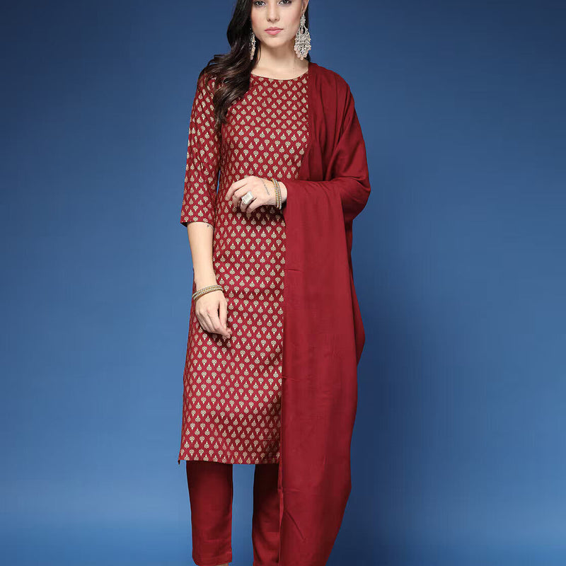 Women Printed Straight Kurta Set with Dupatta
