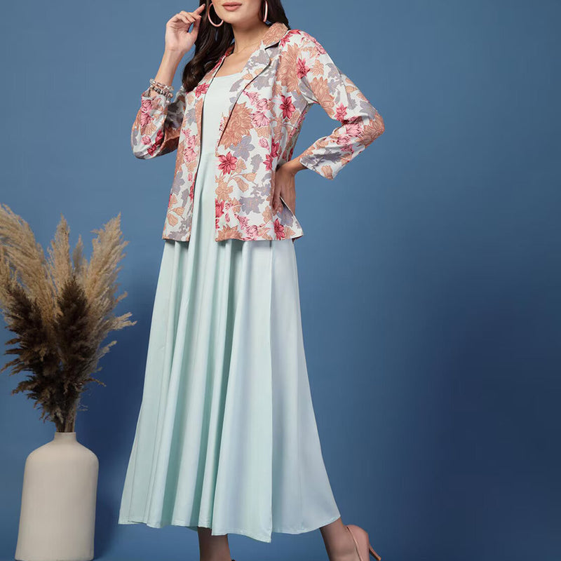 Women Floral Print Fit & Flare Dress with Jacket
