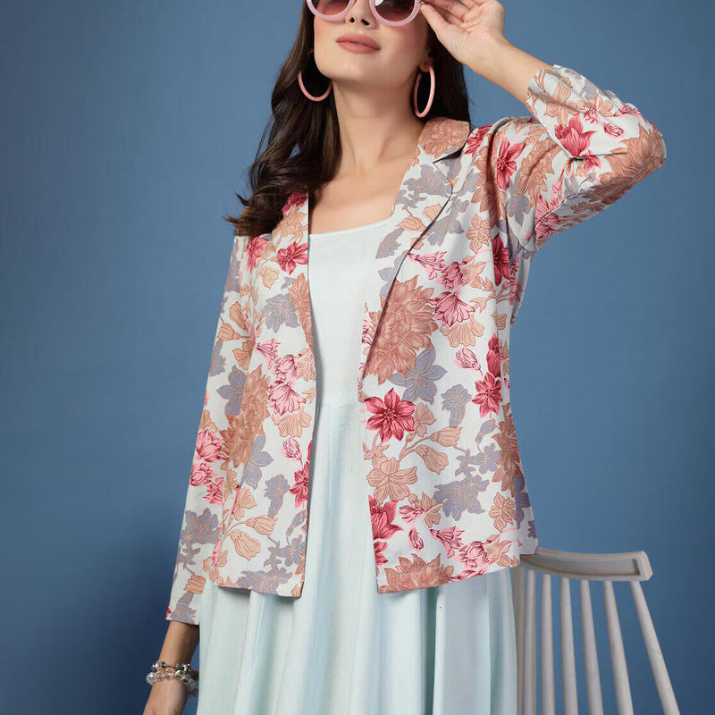 Women Floral Print Fit & Flare Dress with Jacket