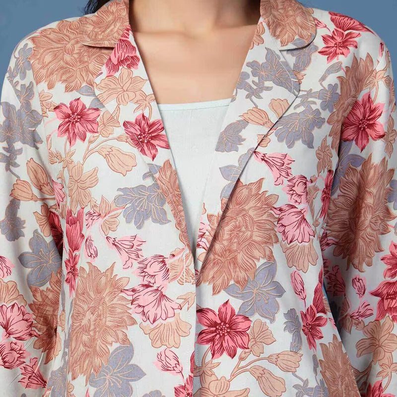 Women Floral Print Fit & Flare Dress with Jacket