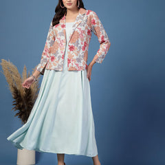 Women Floral Print Fit & Flare Dress with Jacket