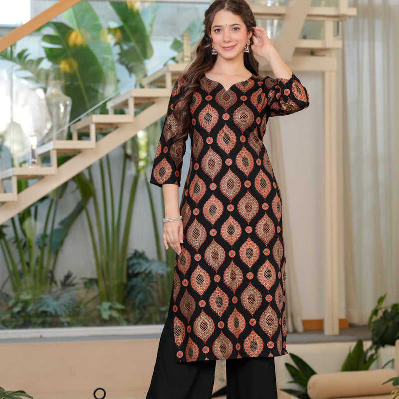 Women's Rayon Straight Kurta & Palazzo with Dupatta Set