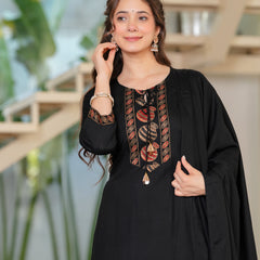 Women's Rayon Flared Kurta & Pants with Dupatta Set