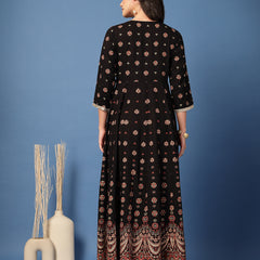 Women Floral Print Liva Anarkali Kurta