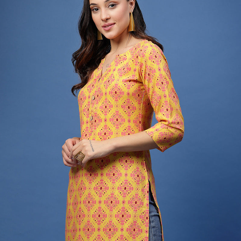New Rayon Ethnic Motifs Printed Short Kurti
