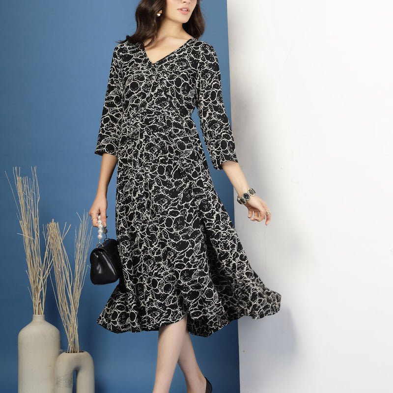 Women's Abstract Print Fit & Flare Dress