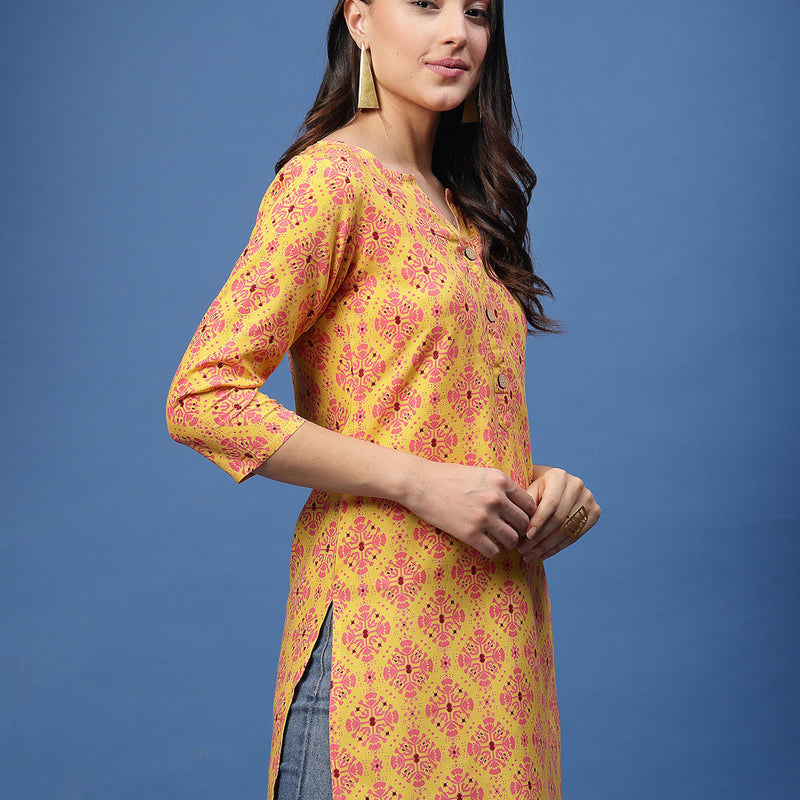 New Rayon Ethnic Motifs Printed Short Kurti