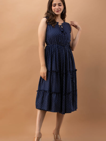 Women's Polka Print Fit & Flare Dress