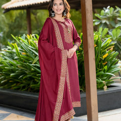 Women Viscose Rayon Kurta Pant Dupatta Set