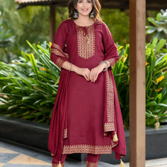 Women Viscose Rayon Kurta Pant Dupatta Set